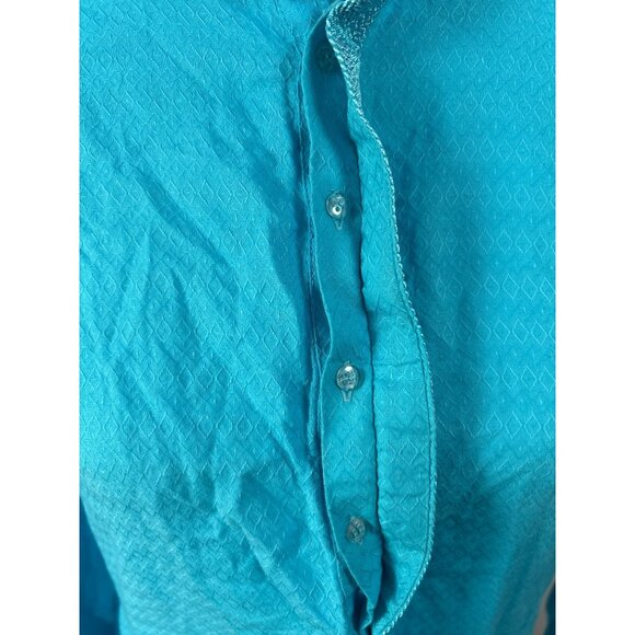 Kaftan Dress Women XL blue Button indian straight kurta kurti tunic mock neck - Picture 3 of 8